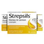 Strepsils Honey and Lemon , 16 Throat Lozenges X 3, 48 Total, Sore Throat Relief, Soothes Throat, Relieves Throat Irritation, Fast Acting, Effective Relief, Sore Throat, Medication