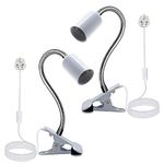 LED Clip Light, 2PCS Metal Clip Desk Lamp,White Clip on Reading Light with 220CM Cable,9MM Thickened 350MM Lengthened Flexible Gooseneck Clip Flexible Light,Clip on Bulb Holder for Garage Kitchen