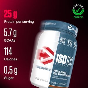 Dymatize ISO 100 Whey Protein Powder, Gourmet Chocolate, 932g – Hydrolyzed & Isolate