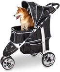 InnoPet Monaco Dog & Cat Stroller Black - Pet Pram with Rain Cover, Carries up to 35kg, One-Hand Fold, Convertible Storage Basket, 360° Swivel Front Wheel, Dual-Sided Cushion