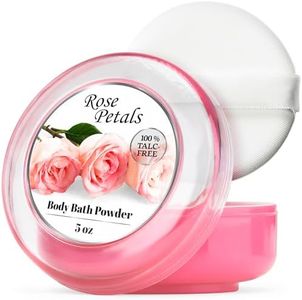 R-NEU Body Powder for Women with Powder Puff, 100% Talc-Free, Elegant Rose Petals Scented Dusting Powder, After Bath for Soft Skin, Extra Large, 1 Pack (5oz)