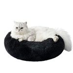 Love's cabin 20in Cat Beds for Indoor Cats - Cat Bed with Machine Washable, Waterproof Bottom - Black Fluffy Dog and Cat Calming Cushion Bed for Joint-Relief and Sleep Improvement