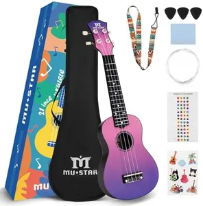 MUSTAR Soprano Ukulele, 21 Inch Basswood Ukulele for Beginners, Ukuleles Kit With Gig Bag, Strap, Picks, Cloth, Sticker,Ukulele Gift for Adults Teenagers