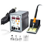 ONEZILI Hot Air Rework and Soldering Iron Station, 2 IN 1 Digital LED Display SMD Rework Station with Heat Gun, 3 Air Nozzles Desoldering Pump, 4 Extra Solder Tips