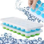 Vn care 2 pcs 21 Cavity Pop Up Ice Cube Trays for Freezer with Lid with Easy Release Flexible Silicone Bottom, Stackable, 100% BPA Free, Food Grade for Freezer, Cocktail (2 pcs), Blue & Green