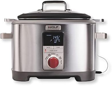 Wolf Gourmet Programmable 6-in-1 Multi Cooker with Temperature Probe, 7 qrt, Slow Cook, Rice, Sauté, Sear, Sous Vide, Stainless Steel, Red Knob (WGSC100S)