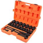 VEVOR Impact Socket Set 3/4 Inches 22 Piece Standard Impact Sockets, Socket Assortment 3/4 Inches Drive Socket Set Impact Standard SAE Sizes 7/8 Inches to 2 Inches Includes Adapters and Ratchet Handle