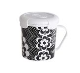 French Bull 23 oz Soup Mug with Handle and Vented Lid Food Storage-Cool Grip Leak Proof Dishwasher and Microwave Safe Lunch Travel Airtight (Mosaic B&W)