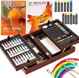Art Supplies, Deluxe Wooden Art Set in Portable Case, Crafts Drawing Painting Coloring Kit with 2 Sketch Pads, Creative Gift Box for Adults Artist Beginners Kids Girls Boys
