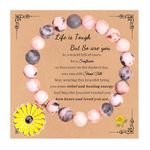 Get Well Soon Gifts for Women Girls, Pink Natural Stone Bracelet with Sunflower Charm，Self Care Bracelets Inspirational Gifts For Daughter Granddaughter Mom Sister Aunt Friends Girl Teens