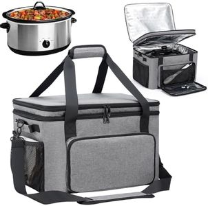 Wigojoy Slow Cooker Carrying Bag, Double Layer Insulated Design Slow Cooker Carrier with Removable Hard Liner and Pot Lid Fastener for 6-8 Quart Crock Pot, Gray