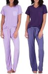 2 Pack: Women’s Pajama Set Super-Soft Short & Long Sleeve Top with Pants (Available in Plus Size), Short Sleeve Set B, Medium