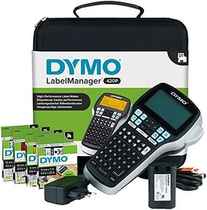 Dymo LabelManager 420P Kit Etichettatrice Portatile Ricaricabile | Stampante per Etichette con Tastiera ABC con Custodia e 4 Nastri per Etichette D1