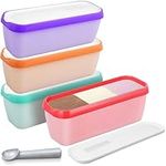 Ice Cream Containers 4 Pack 1.5Qt Freezer Storage Tubs with Silicone Lids and Spoon for Homemade Ice Cream for Homemade Ice Cream, Sorbet Dishwasher Safe