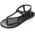 Womens Dressy Sandals Gladiator Sparkle Beach Wedding Summer T Strap Flat Thong Flip Flops All Black Size 7