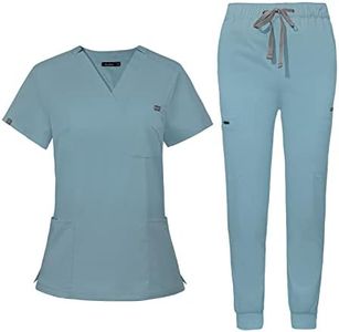 niaahinn Scrub for Women Scrubs Top with Classic V-Neck & Yoga Jogger Pants Medical Nursing Uniform Scrub Set (Light Blue, XL)