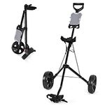 COSTWAY Folding Golf Push Pull Cart, Lightweight 2 Wheels Golfs Bag Trolley with Convenient Handle, Scoreboard Holder and Foot Brake, Black