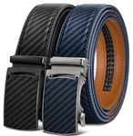 KEMISANT Ratchet Belts for Men 2-Pack, Men's Stylish Leather Belts in Gift Set 35mm(Black/Purplish Blue,28"-34" Waist Adjustable)