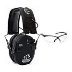 Walkers Razor Quad Electronic Shooting Hearing Protection Muff, Bluetooth Sync with Mobile Devices (Black) and Protective Glasses Kit