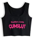 Humor Fun Flirty Daddy's Little Cumslut Print Tank Top Print Yoga Sport Workout Crop Top Gym Tops, Black, Medium