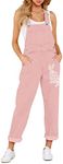 LookbookStore Women's Casual Stretch Denim Bib Overalls Pants Pockets Jeans Jumpsuits Rabbit Print-Pink Size Small