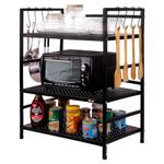 Livzing Microwave Oven Stand-3 Tier Floor Mount Metal Kitchen Organizer Free-Standing Shelves For Otg,Tall Stand For Kitchen ,Long Height Organizer,Metak Otg Rack&Stand To Keep Mixer (Metal,Black)