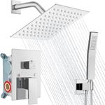 Midanya Rain Shower System Square Rainfall Shower Head Wall Mount Shower Faucet Set with Hand Sprayer Rough-in Valve Trim Kit Bathroom Mixer Shower Combo Set,8 Inch Square Knob,Polish Chrome