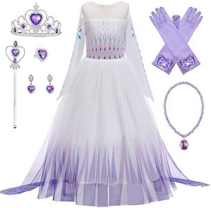 New front Niña Disfraz Princesa Elsa con Capa Vestido de Frozen Reina 2 Costume Manga Larga Traje Parte de Fiesta Cumpleaños Navidad Halloween Cosplay Fancy Dress con Accesorios,Morado,140