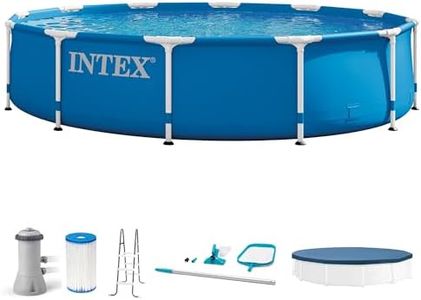 Intex 12 Foot by 30 Inch Framed Above Ground Swimming Pool with 42 Inch Tall Ladder, Maintenance Kit Vacuum Skimmer, and Secure Vinyl Pool Cover