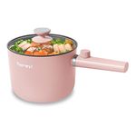 Topwit Electric Cooker, 1.5L Ramen Cooker, Portable Non-Stick Frying Pan, Cooking Pot for Pasta, Steak, BPA Free, Ramen Pot with Dual Power Control, Over-Heating & Boil Dry Protection, Pink