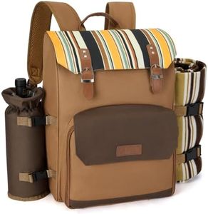 Picnic Backpack, 2-Person Set with Blanket and Wine Holder, Gray(Caramel Brown)