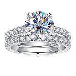 AnuClub （Total 4.14ct 3CT Center Moissanite Engagement Rings Wedding Band D Color VVS1 Round Cut 925 Sterling Silver Bridal Sets for Women