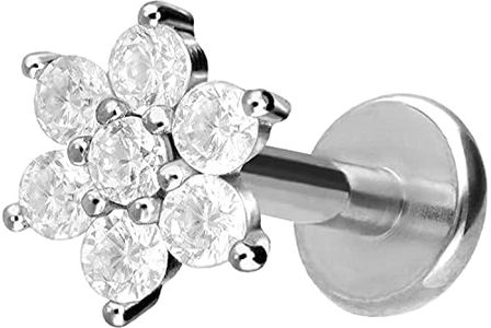 PIERCINGLINE Titanio Labret con filettatura interna | Fiore di cristallo | Piercing labbro naso orecchio helix | colori e dimensioni a scelta, Titanio