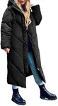 Flygo Womens Long Puffer Coat Long Sleeve Padded Winter Down Coats Hooded Parka Jacket(Black-L)