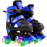 Ceestyle Adjustable Quad Roller Skates Kids, Illuminating Light Up Wheels, With Built In Adjusters Kids Roller Boots for Boys and Girls, Blue M