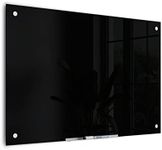 U Brands Glass Dry Erase Board, 35"x23", Black Surface with Silver Grommets, Frameless, Includes Marker with Built-in Eraser