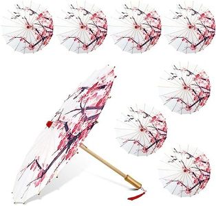 Dunzy 8 Pcs Oiled Paper Umbrella Japanese Chinese Classical Plum Blossom Paper Umbrella Parasol Art Dance Umbrella for Wedding Decor (22 x 15 Inch)