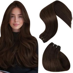 Hetto Cortinas de Pelo Natural Humano 18" Doble Trama Extensiones de Cabello Humano Liso #4 Marrón Extensiones de Cabello Humano 100g Remy Cabello Humano Mechones Gruesos Marrón