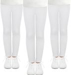 JOCMIC 3 Pack Girls Leggings Full Length Toddler Leggings Stretchy Tights Pants 5-14 Years White