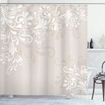 Ambesonne Oriental Shower Curtain, Floral Ivy Swirls and Leaves Abstract Modern Frame Like Artwork Image, Cloth Fabric Bathroom Decor Set with Hooks, 84" Long Extra, White Cream