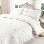 Rapport Home Duvet Quilt Cover Floral Lace Trim Embroidered Bed Set, Polyester-Cotton, Cream, 2 pcs, Single,35.9x25.5x2.9 cm