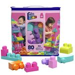 MEGA BLOKS Fisher-Price Toddler Block Toys, Big Building Bag with 80 Pieces and Storage Bag, Pink, Gift Ideas for Kids Age 1+ Years, DCH62