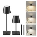 Cordless Table Lamp Rechargeable, 2 Pack LED Touch Lamps with 3 Color Stepless Dimming, Battery Operated Desk Lights (Black, 2 Pack)
