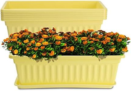 HOXHA 6 Pack Window Box Planter, 17 inches Plastic Vegetable Flower Planter Boxes with Tray, Rectangular Indoor and Outdoor Flower Pots for Windowsill, Patio, Porch, Garden Balcony