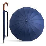 Becko Stick Tote Umbrella, Durable and Strong Enough for The Fierce Wind and Heavy Rain, Unisex Golf Umbrella, Color Black or Blue or Green, with J-Handle / 16 Ribs (Blue)