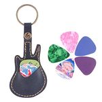 KingPoint Guitar Picks Case Leather Pick Keychain Guitar Picks Holder Plectrums Case Bag with 5Pcs Guitar Picks Gift