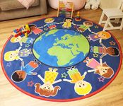 Children of The World Map Globe Kids Rug Large Round 2.0m x 2.0m New Heavy Version