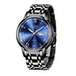 LIGE Mens Watches Fashion Chronograph Waterproof Quartz Analog Watch Military Stainless Steel Black Wrist Watch, Black Blue,