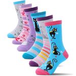 Girls Kids Socks Fun Animal Cute Funny Cartoon Crew Cotton Novelty Gifts Stocking Stuffers Socks 6 Pack(Colorful Cat,3-5 Y)