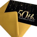 Premio Cards 50th Birthday Party Invitations for Women or Men, 50th Birthday Invites with Gold Envelopes, Black and Gold Premium Invite Cards - 50 Pack